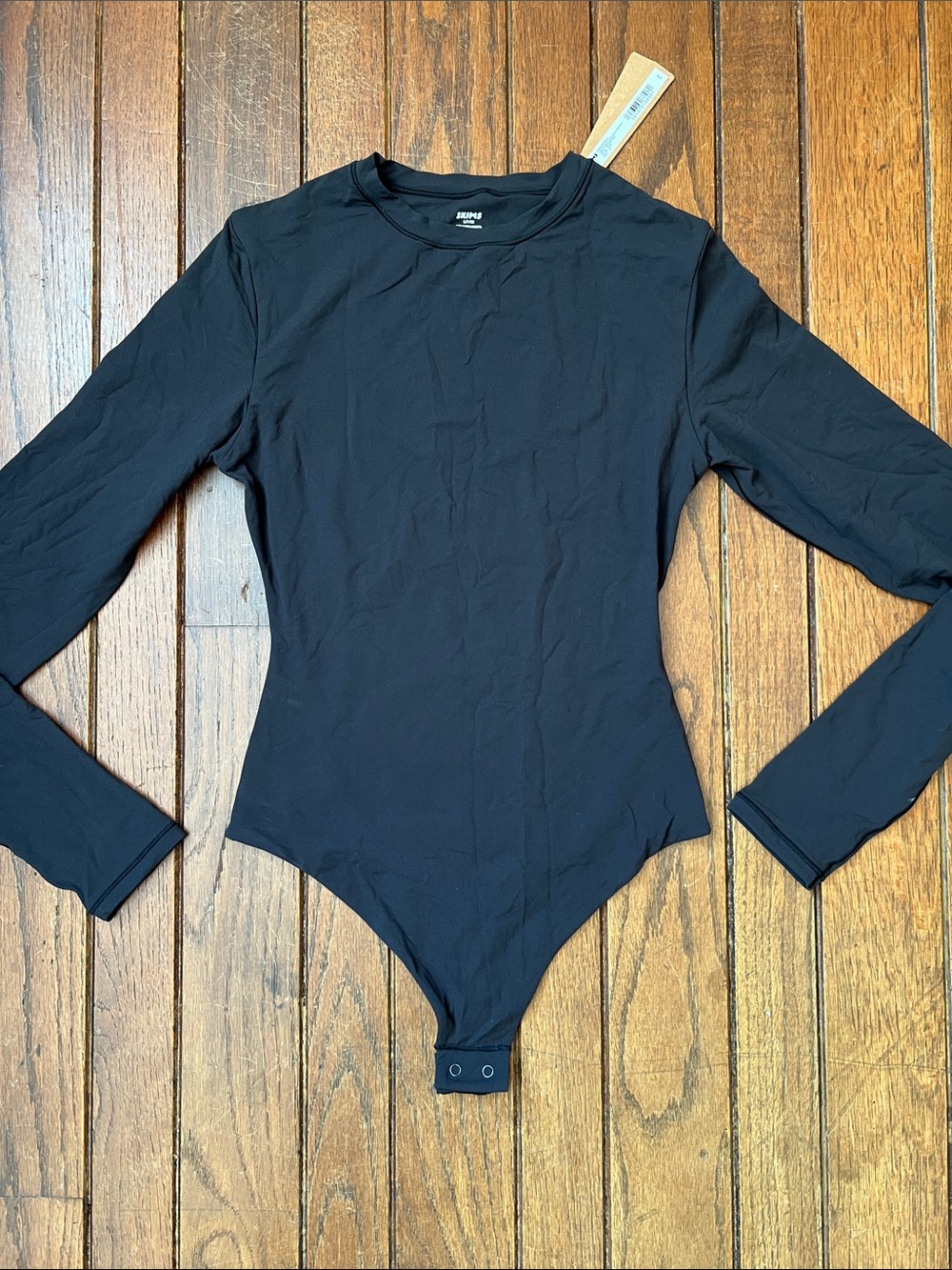 SKIMS Black Fits Everybody Long Sleeve Crewneck Bodysuit Size Small NWT